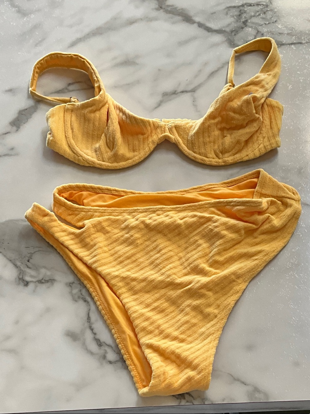 Yellow Ribbed Two-Piece Bikini Set